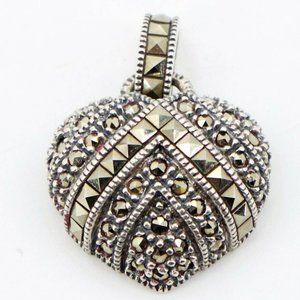 JUDITH JACK Marcasite Pave Heart Pendant - 5.5